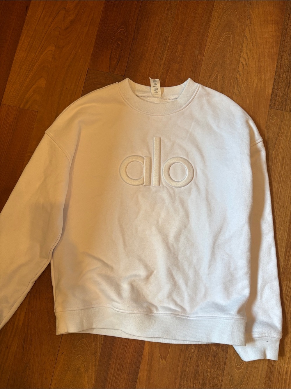 ALO Yoga White Embroidered Logo Crewneck Sweatshirt